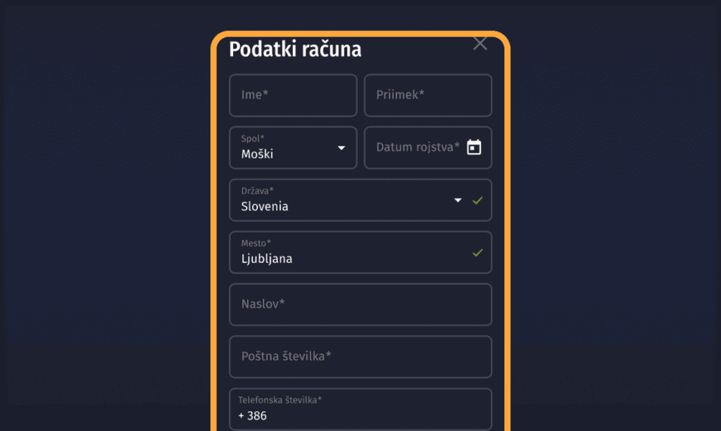 3. Vnesite osebne podatke