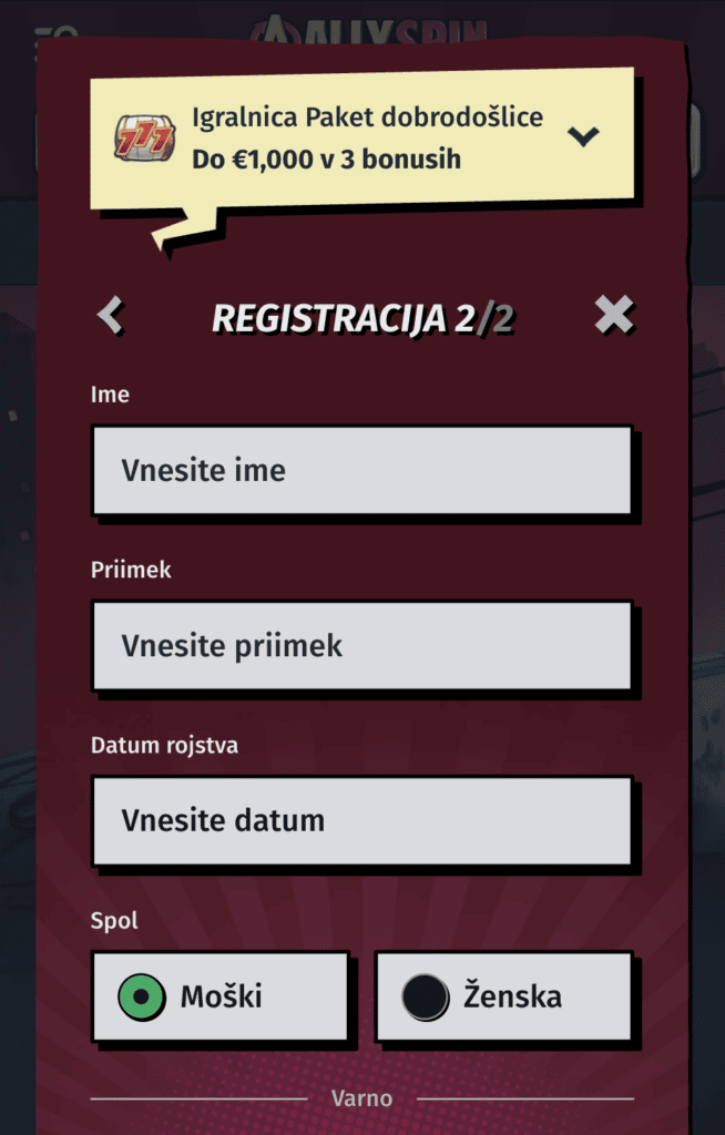 Korak: Vaši osebni podatki