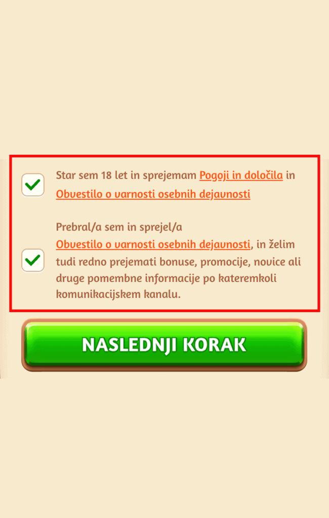 Korak: Splošni pogoji