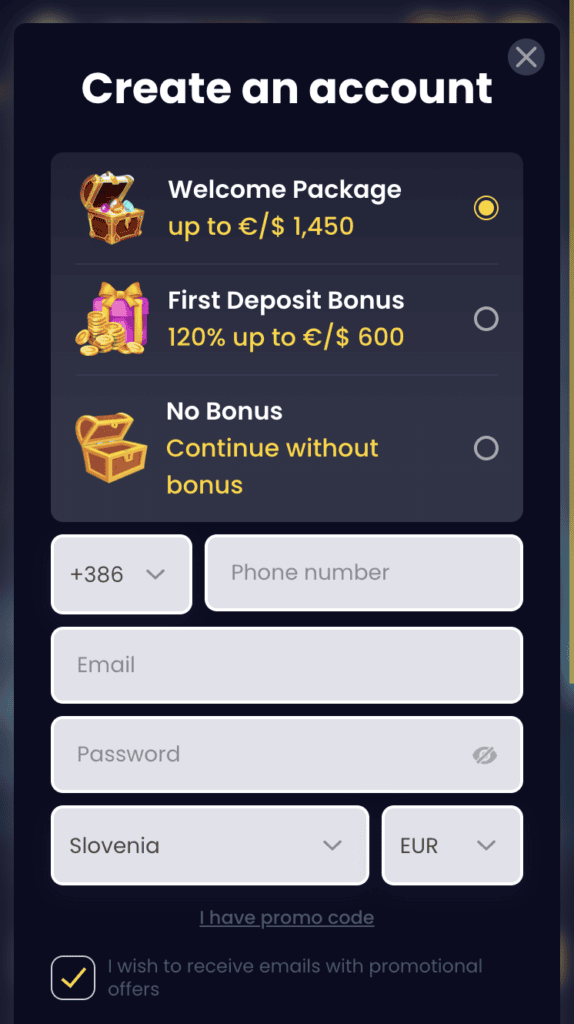 Korak: Izberite bonus