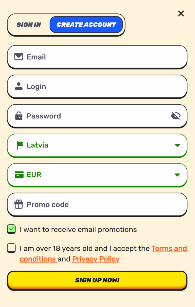 Kliknite na »Create Account«