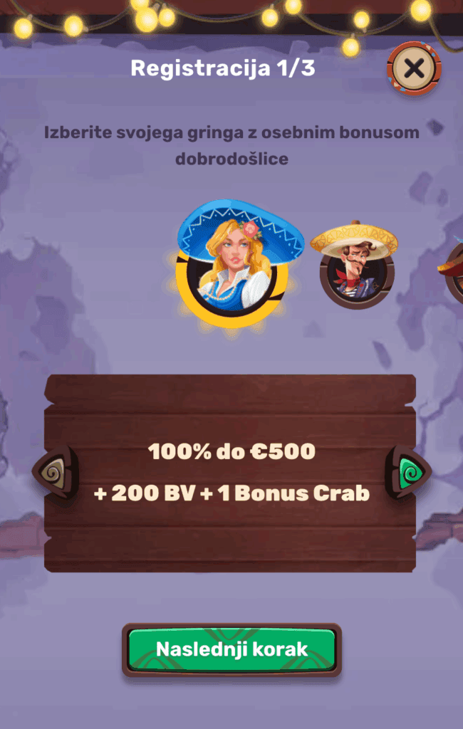 Izberite bonus dobrodošlice