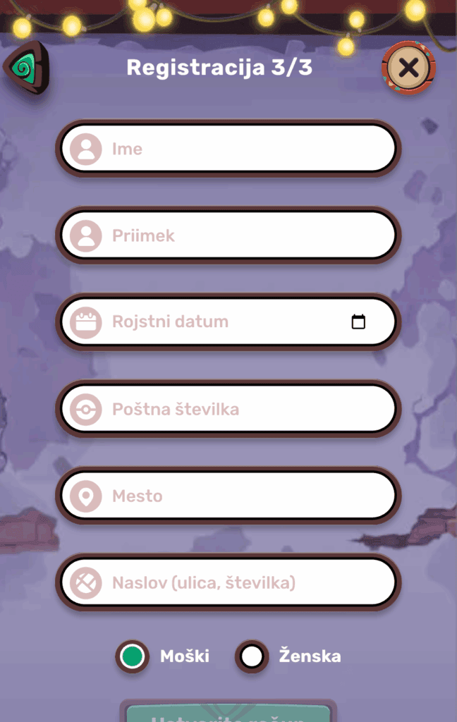 Dokončajte vnos osebnih podatkov