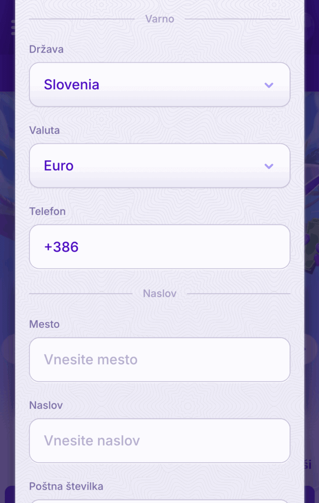 Izberite državo in valuto