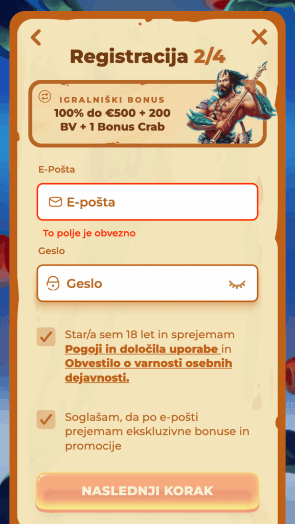 Vnesite e-pošto in geslo