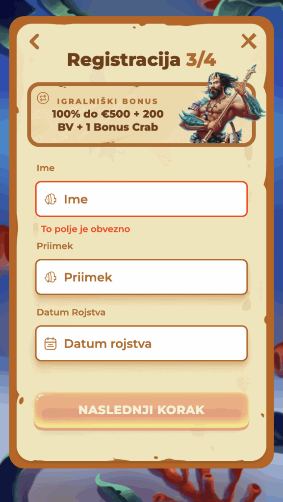 Vnesite osebne podatke